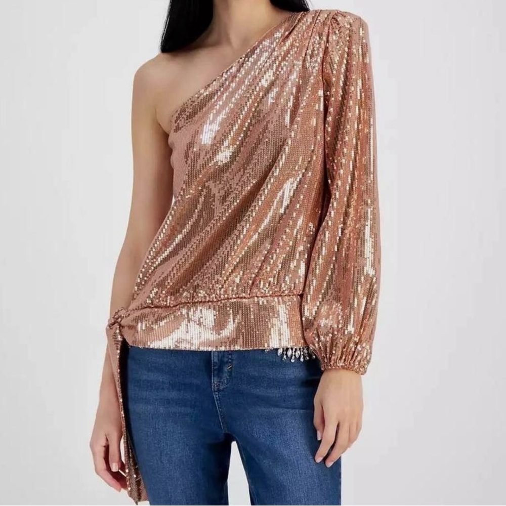 NWT I.N.C Rose Gold Sequin One-Shoulder Top